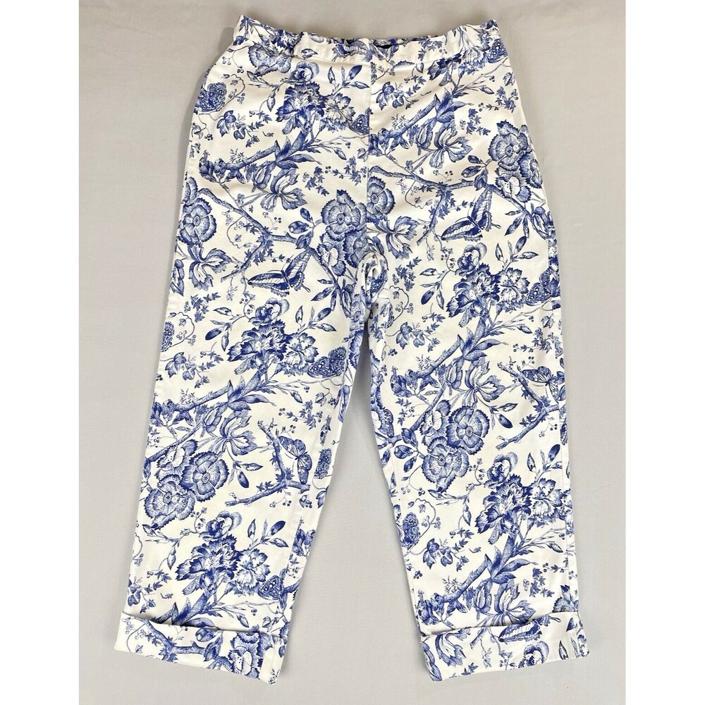 Bill Blass White Floral Print Capri Jeans Women's 8 Perfect Fit High Rise Mom - Picture 2 of 16
